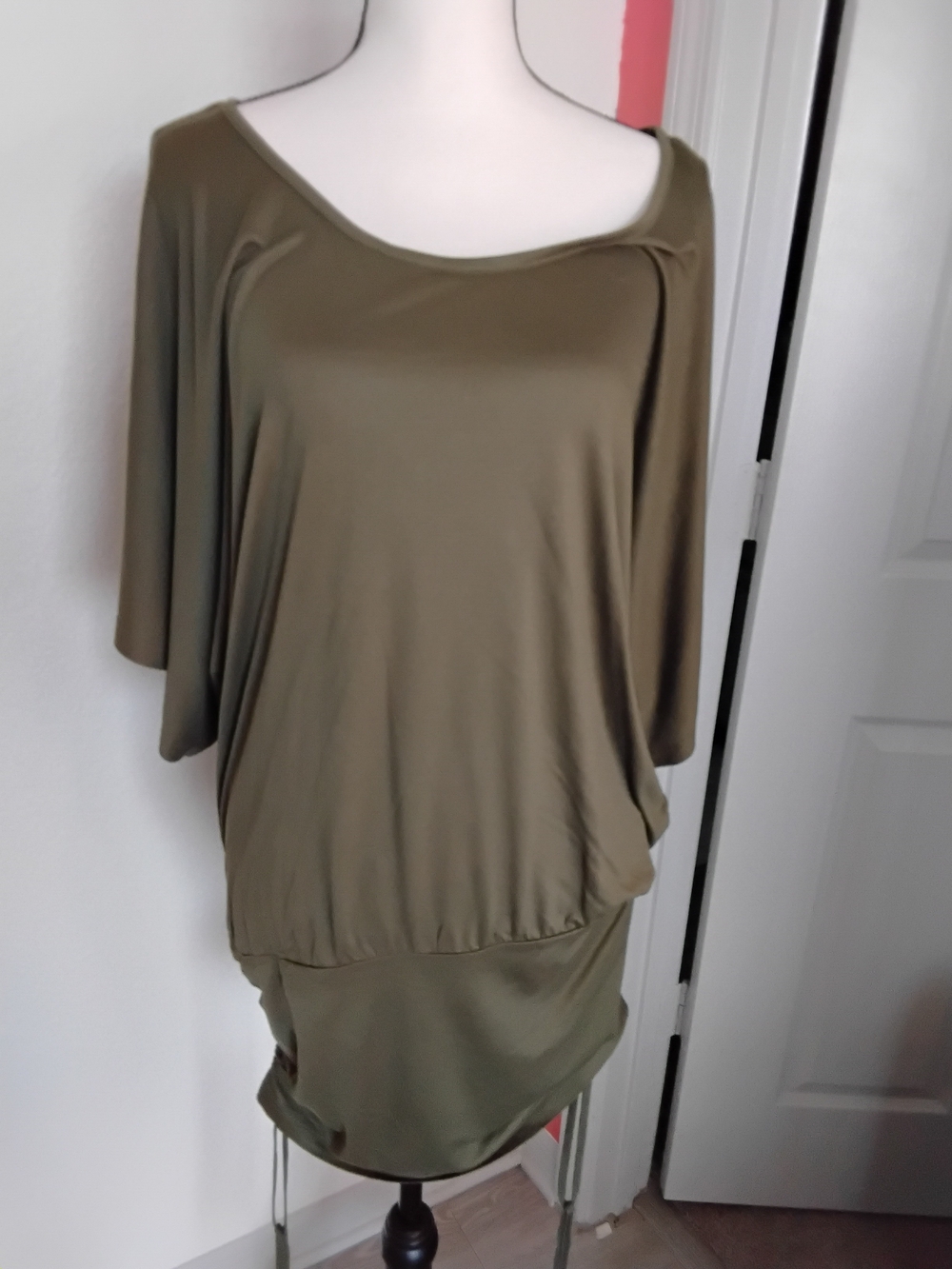 Olive Green Women's Top - Relaxed Boatneck Blouse